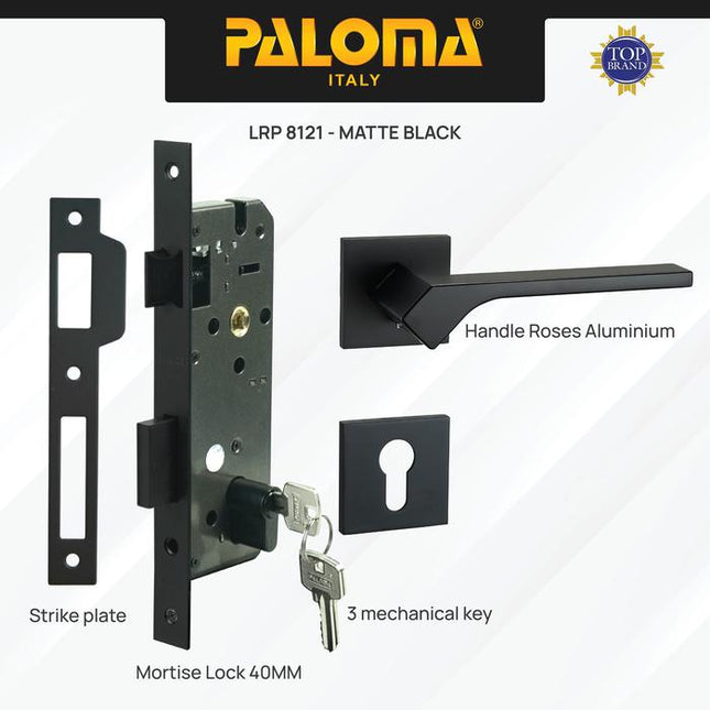 PALOMA Gagang Pintu Door Handle Pintu Roses Lever Engkol Pisah Misah Paket Kunci Pintu Lockset Lock Set Complete Komplit Superalum Lite Chrome Silver Black Grey Gold Hitam Abu Emas HRP LRP 8121