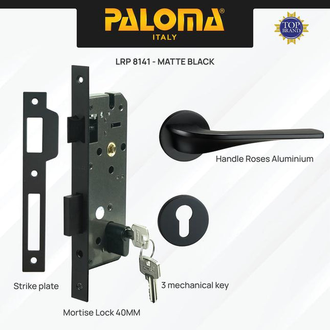 Handle Pintu Roses PALOMA HRP LRP 8141 Gagang Pintu Door Lever Engkol Pisah Misah Paket Kunci Pintu Lockset Lock Set Complete Komplit Superalum Lite Chrome Silver Black Grey Gold Hitam Abu Emas