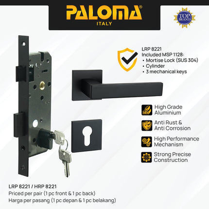 PALOMA Gagang Pintu Door Handle Pintu Roses Lever Engkol Pisah Misah Paket Kunci Pintu Lockset Lock Set Complete Komplit Superalum Lite Chrome Silver Black Grey Gold Hitam Abu Emas HRP LRP 8221