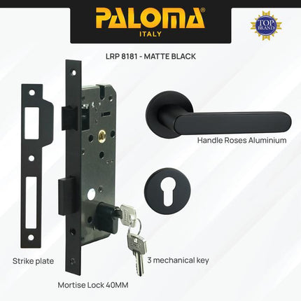 PALOMA Gagang Pintu Door Handle Pintu Roses Lever Engkol Pisah Misah Paket Kunci Pintu Lockset Lock Set Complete Komplit Superalum Lite Chrome Silver Black Grey Gold Hitam Abu Emas HRP LRP 8181