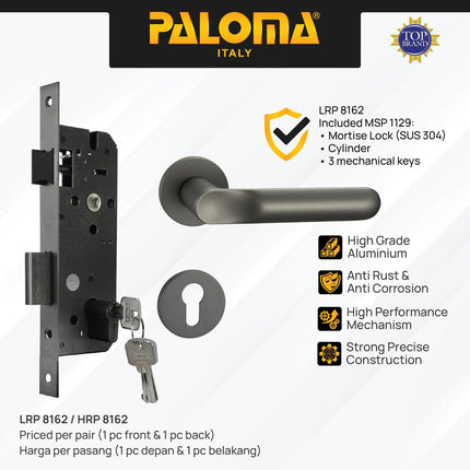 Handle Pintu Roses Set PALOMA HRP LRP 8162 Gagang Pintu Door Lever Engkol Pisah Misah Paket Kunci Pintu Lockset Lock Set Complete Komplit Superalum Lite Chrome Silver Grey Abu