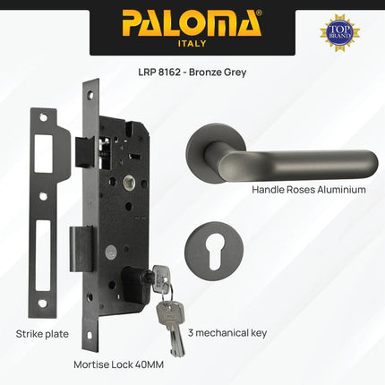 Handle Pintu Roses Set PALOMA HRP LRP 8162 Gagang Pintu Door Lever Engkol Pisah Misah Paket Kunci Pintu Lockset Lock Set Complete Komplit Superalum Lite Chrome Silver Grey Abu