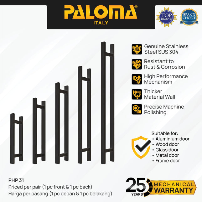 PALOMA Gagang Tarikan Pintu Door Pull Handle Stainless Steel SUS 304 SUS304 Matte Black Hitam PHP 3111 3112 3113 3114 3115 3116 3117 3118