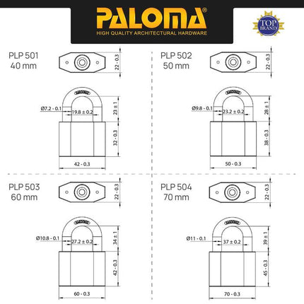 PALOMA Gembok Padlock Pagar Loker Kunci Pintu Leher Panjang Pendek Shackle Long Short Baja Hardened Steel Chrome Krom Silver Grey Abu PLP 501 502 503 504 505 506 507 508