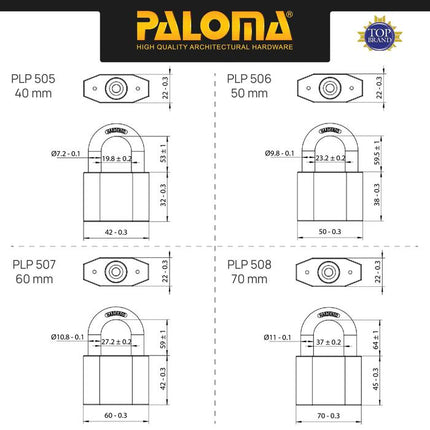 PALOMA Gembok Padlock Pagar Loker Kunci Pintu Leher Panjang Pendek Shackle Long Short Baja Hardened Steel Chrome Krom Silver Grey Abu PLP 501 502 503 504 505 506 507 508
