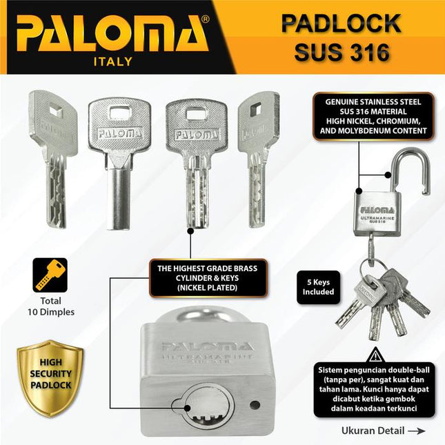 PALOMA Gembok Stainless SUS 316 Leher Panjang Pendek Long Short PLP 72