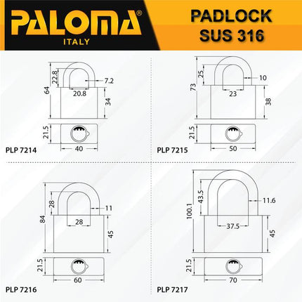 PALOMA Gembok Stainless SUS 316 Leher Panjang Pendek Long Short PLP 72