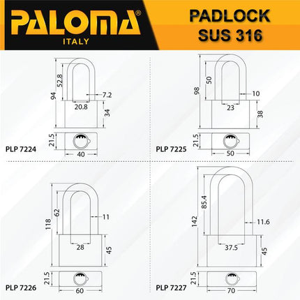 PALOMA Gembok Stainless SUS 316 Leher Panjang Pendek Long Short PLP 72