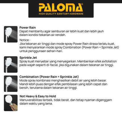 PALOMA Hand Shower Mandi Handshower Head Shower Kepala Shower Genggam Sower 3 Mode ABS Chrome Black Gunmetal Gun Metal Grey Gold Silver Hitam Abu Emas HSP 1302 HSP 1302CP HSP 1302MB HSP 1302GM HSP 1302SG