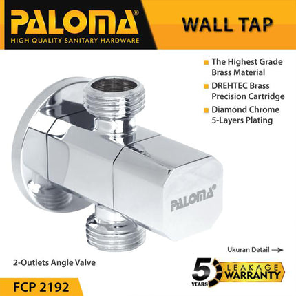 PALOMA Keran Stop 2 Cabang Toilet WC Jet Shower Tembok Kran Air FCP 2192 & FCP 9192 Black chrome