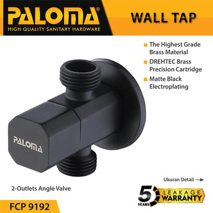PALOMA Keran Stop 2 Cabang Toilet WC Jet Shower Tembok Kran Air FCP 2192 & FCP 9192 Black chrome