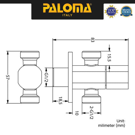 PALOMA Keran Stop 2 Cabang Toilet WC Jet Shower Tembok Kran Air FCP 2192 & FCP 9192 Black chrome