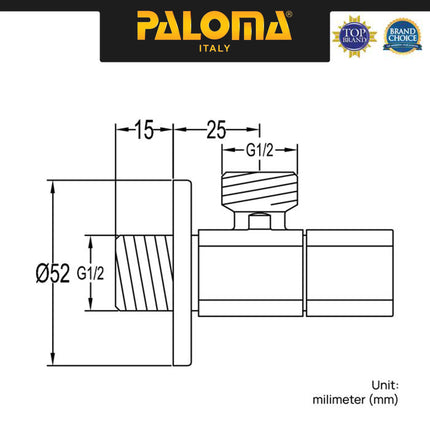 PALOMA Keran Stop Toilet WC Jet Shower Valve Tembok Kran Air Brass Kuningan Chrome Krom Black Hitam Gunmetal Gold Emas Bronze Tembaga FCP 2177 7677 8577 7877 7377 9191 8377