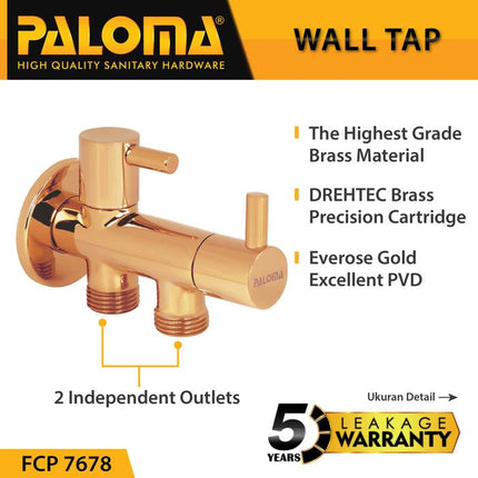 PALOMA Keran Stop Valve Cabang Faucet Keran Toilet Keran WC Keran Jet Shower Wall Tembok Keran Water Air Wall Wave Brass Kuningan Gold Emas Black Hitam Bronze Tembaga FCP 9278 7378 7678 8378 7878