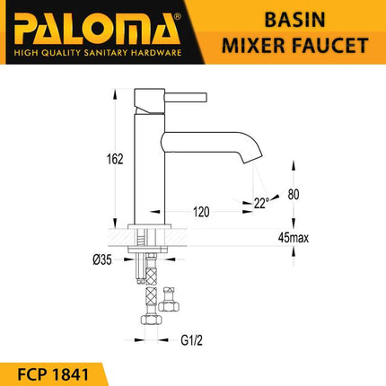 Keran Wastafel PALOMA FCP 1841 1841M 1841T 1841S 1841E Chrome Krom Silver Grey Abu Gunmetal Gun Metal Black Hitam Gold Emas Cuci Tangan Kran Air Panas Dingin Faucet Basin Mixer Hot Cold Lavatory Kamar Mandi Bathroom