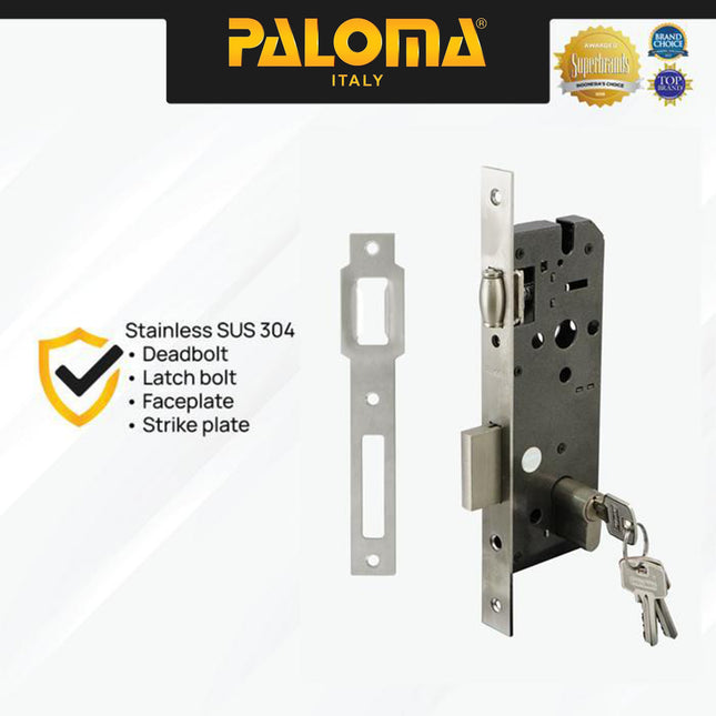PALOMA MSP 1222 Body Kunci Set Cylinder Kunci Pintu Lockcase Badan Body Roller Pelor Stainless Steel SUS 304 SUS304 Chrome Krom Satin Silver Grey Abu
