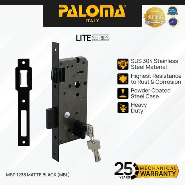 PALOMA MSP 1238 Body Kunci Set Cylinder Kunci Pintu Lockcase Badan Body Roller Pelor Stainless Steel SUS 304 SUS304 Matte Black Hitam