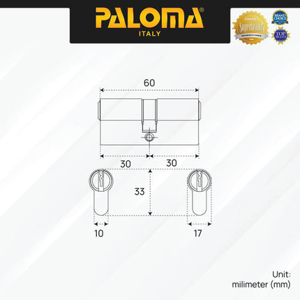 PALOMA MSP 1238 Body Kunci Set Cylinder Kunci Pintu Lockcase Badan Body Roller Pelor Stainless Steel SUS 304 SUS304 Matte Black Hitam