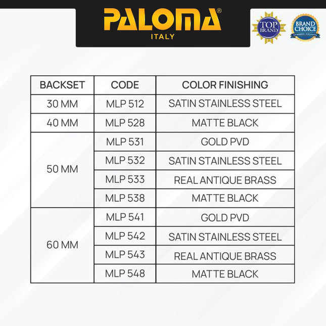 PALOMA Mortise Lock Kunci Pintu Lockcase Badan Body Roller Pelor MLP 5