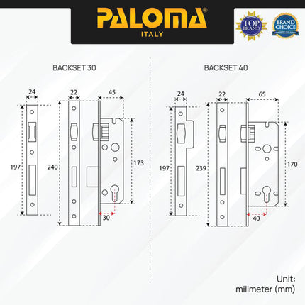 PALOMA Mortise Lock Kunci Pintu Lockcase Badan Body Roller Pelor MLP 5