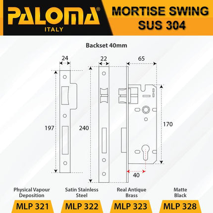 PALOMA Mortise Lock Kunci Pintu Lockcase Badan Body Swing MLP 3