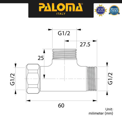 PALOMA Nepel T 1/2 TJP 9101 & TJP 1101 / Sambungan Cabang Tee Keran Shower Kloset