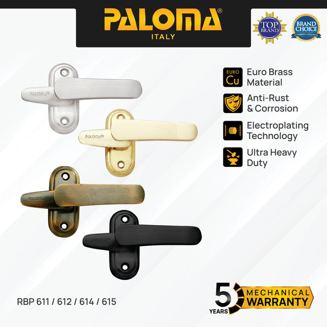 PALOMA RBP Rambuncis Kunci Pengunci Penahan Jendela Rumah Window Slot Kunci Grendel Gerendel Brass Kuningan Gold Silver Grey Antique Black Emas Abu Antik Hitam RBP 611 RBP 612 RBP 614 RBP 615