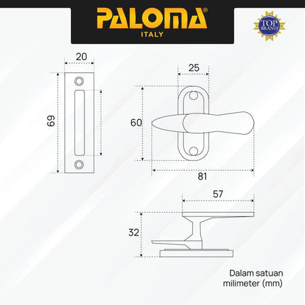 PALOMA Rambuncis Kunci Pengunci Pengaman Jendela Rumah Window Slot Kunci Grendel Gerendel Brass Kuningan Satin NIckel Silver Grey Black Abu Hitam RBP 602 605