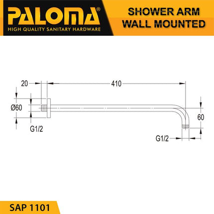 Shower Arm Wall Mounted PALOMA SAP 1101 Pipa Rainshower Headshower Dinding