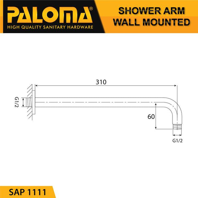 PALOMA SAP 1111 Wall Shower Arm Pipa Rainshower Headshower Dinding