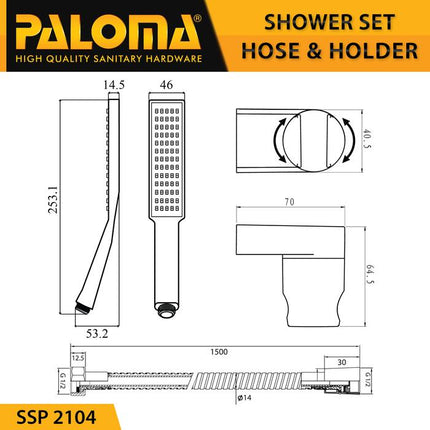 PALOMA SSP 2104 Shower Set Handshower Mandi Hand Head Kepala Air Paket Handshower dan Holder