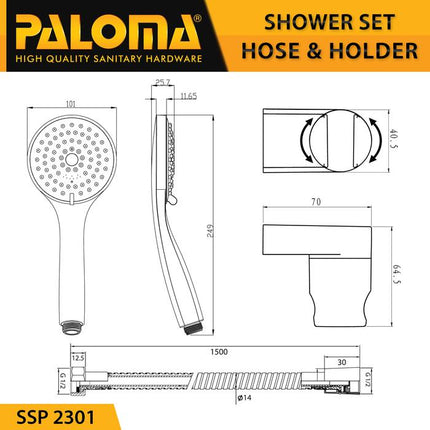 PALOMA SSP 2301 Shower Set Paket Handshower Mandi Hand Shower Head Shower Chrome