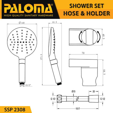 PALOMA SSP 2308 Shower Set Handshower Mandi Hand Head Kepala Air Paket