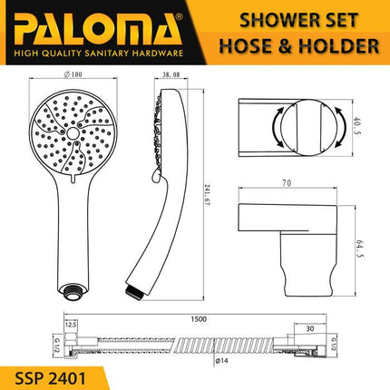 PALOMA SSP 2401 Shower Set Handshower Mandi Hand Head Kepala Air Paket