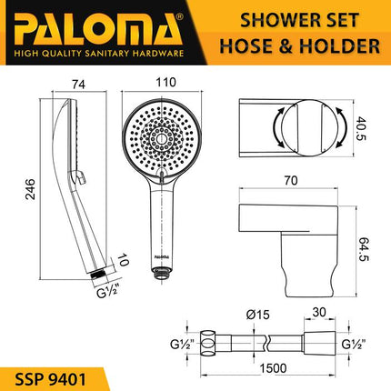 PALOMA SSP 9401 Shower Set Handshower Mandi Hand Head Kepala Air Paket