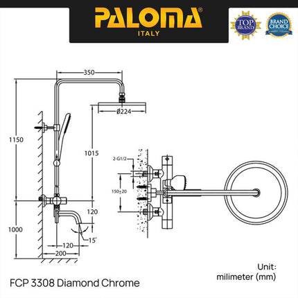 Shower Tiang Set Column PALOMA FCP 3308 FCP 7808 Chrome Silver Grey Abu Gold Emas Keran Mandi Kran Air Panas Dingin Faucet Bathtub Bath Shower Mixer Hot Cold Kamar Mandi Bathroom
