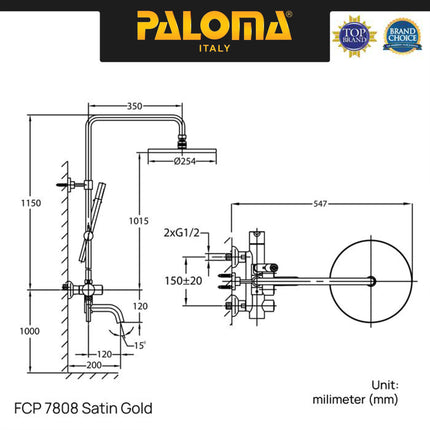 Shower Tiang Set Column PALOMA FCP 3308 FCP 7808 Chrome Silver Grey Abu Gold Emas Keran Mandi Kran Air Panas Dingin Faucet Bathtub Bath Shower Mixer Hot Cold Kamar Mandi Bathroom