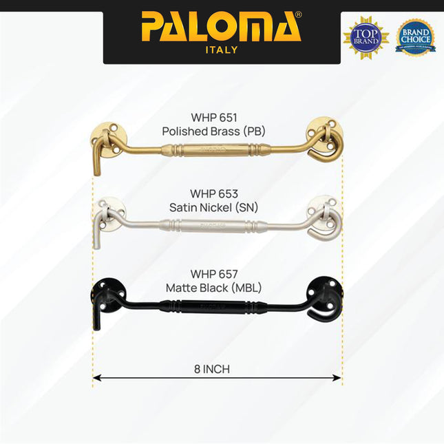 PALOMA WHP Penahan Hak Angin Jendela Window Hook 8" 10" inch Brass Kuningan Gold Silver Grey Black Emas Abu Hitam WHP 651 652 653 654 657 658