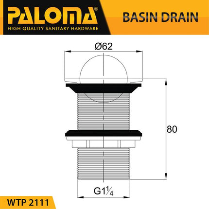 Pop Up Drain PALOMA WTP 2111 Chrome Afur Wastafel Kepala Sifon Waste Avur Washtafel