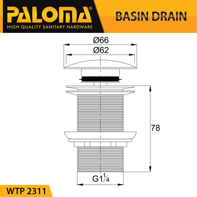 PALOMA WTP 2311 Afur Wastafel Kepala Sifon Pop Up Waste Avur Washtafel