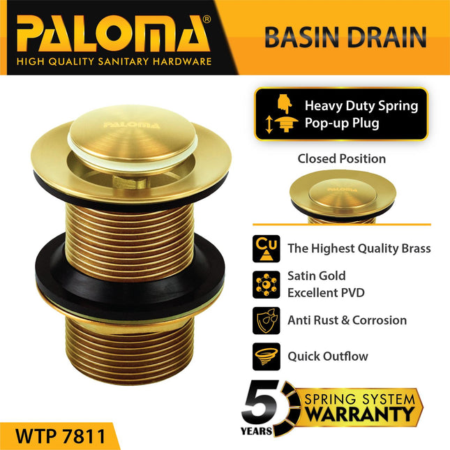 Sifon Pop Up Waste PALOMA WTP 7811 Satin Gold Afur Wastafel Kepala Avur Washtafel