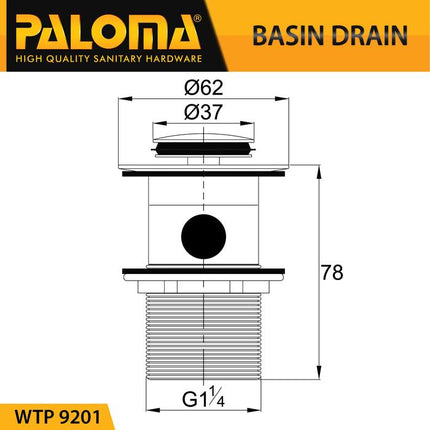 PALOMA WTP 9201 Afur Wastafel Kepala Sifon Pop Up Waste Avur Washtafel