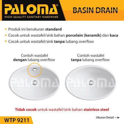 PALOMA WTP 9211 Afur Wastafel Kepala Sifon Pop Up Waste Avur Washtafel