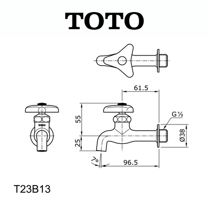 Kran Tembok Dinding TOTO T23B13 Stainless Steel