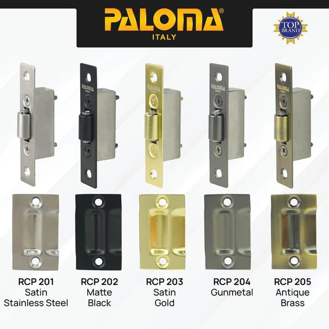 PALOMA Roller Catch Pelor Pintu Mata Ayam Latch Door Catches Badan Body Mortise Penahan Pintu Jendela Stainless Steel SUS 304 SUS304 Satin Black Gold Gunmetal Gun Metal Antique Abu Hitam Emas Antik RCP 201 202 203 204 205