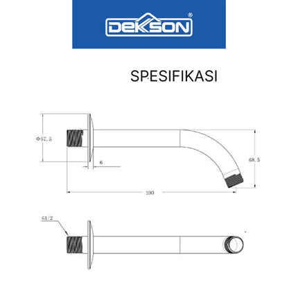Shower Arm Dekkson Shower Mandi Atas Kepala SA 6150 208 mm Gantungan Kepala Rain Shower