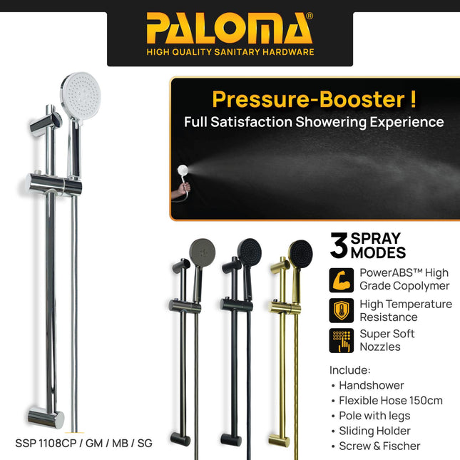 PALOMA SSP 1108 Shower Set Tiang Handshower Mandi Hand Shower Head Kepala Shower Genggam Pole Bar 3 Mode Paket ABS Chrome Gunmetal Gun Metal Grey Black Gold Silver Abu Hitam Emas SSP 1108CP SSP 1108MB SSP 1108GM SSP 1108SG