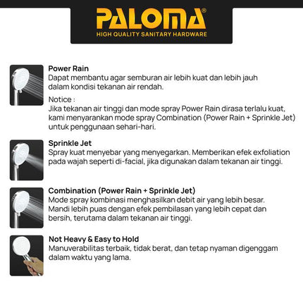 PALOMA SSP 1108 Shower Set Tiang Handshower Mandi Hand Shower Head Kepala Shower Genggam Pole Bar 3 Mode Paket ABS Chrome Gunmetal Gun Metal Grey Black Gold Silver Abu Hitam Emas SSP 1108CP SSP 1108MB SSP 1108GM SSP 1108SG