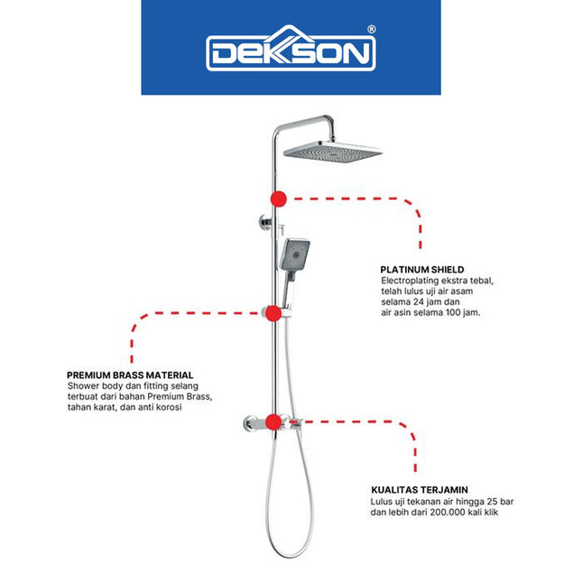 Shower Set 3 Function Dekkson SS 7828-3 CP MB Shower Tiang Set Column Mandi Keran Kran Panas Dingin Chrome Black