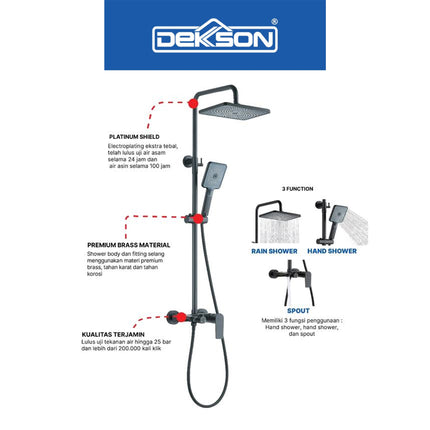 Shower Set 3 Function Dekkson SS 7828-3 CP MB Shower Tiang Set Column Mandi Keran Kran Panas Dingin Chrome Black